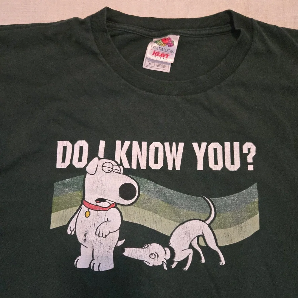 VTG Family Guy Brian Griffin Tee Shirt Mens XL DO I KNOW YOU? Green Cartoon FOTL